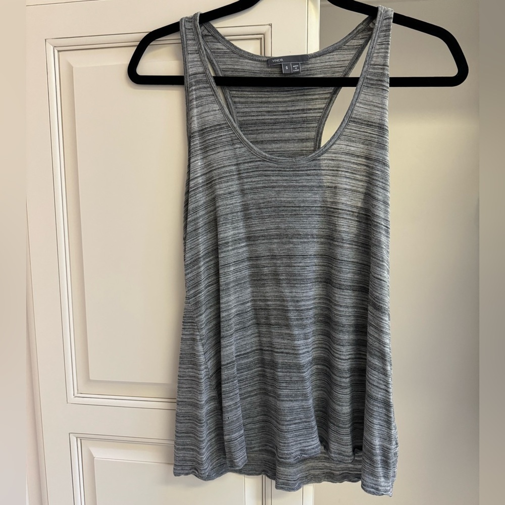 Vince Semi-sheer Racerback Tank Size Small Space Dye Stripe Heather Gray